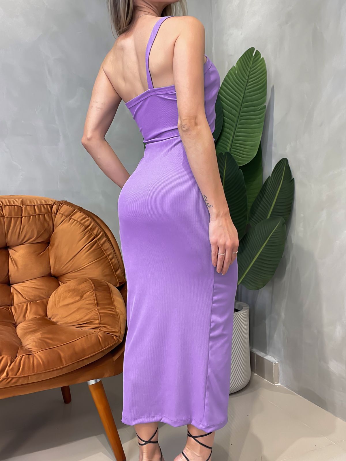 Vestido Midi em Ribana Alça Única Thais Ref. 1619