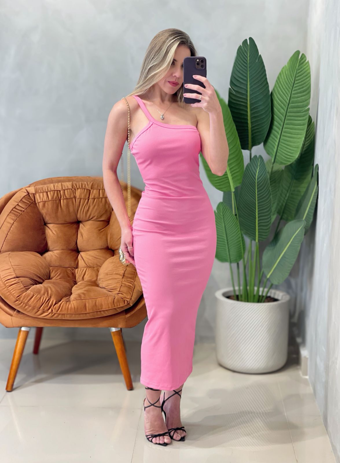 Vestido Midi em Ribana Alça Única Thais Ref. 1619