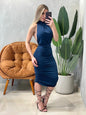 Vestido Midi em Suplex Frente Única Plissado Aline Ref. 1552